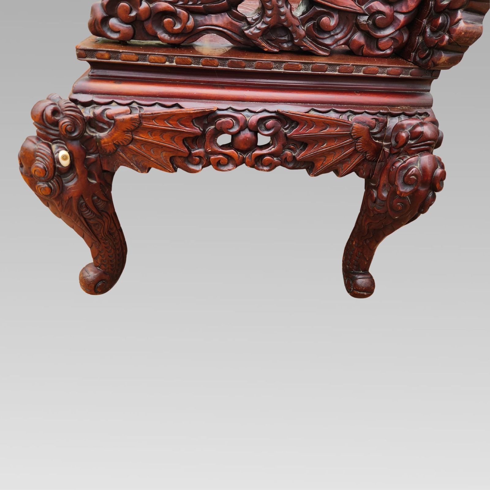 Exceptional Chinese Dragon Oriental Hall Bench Or Settle, Rosewood C1900 photo vintage