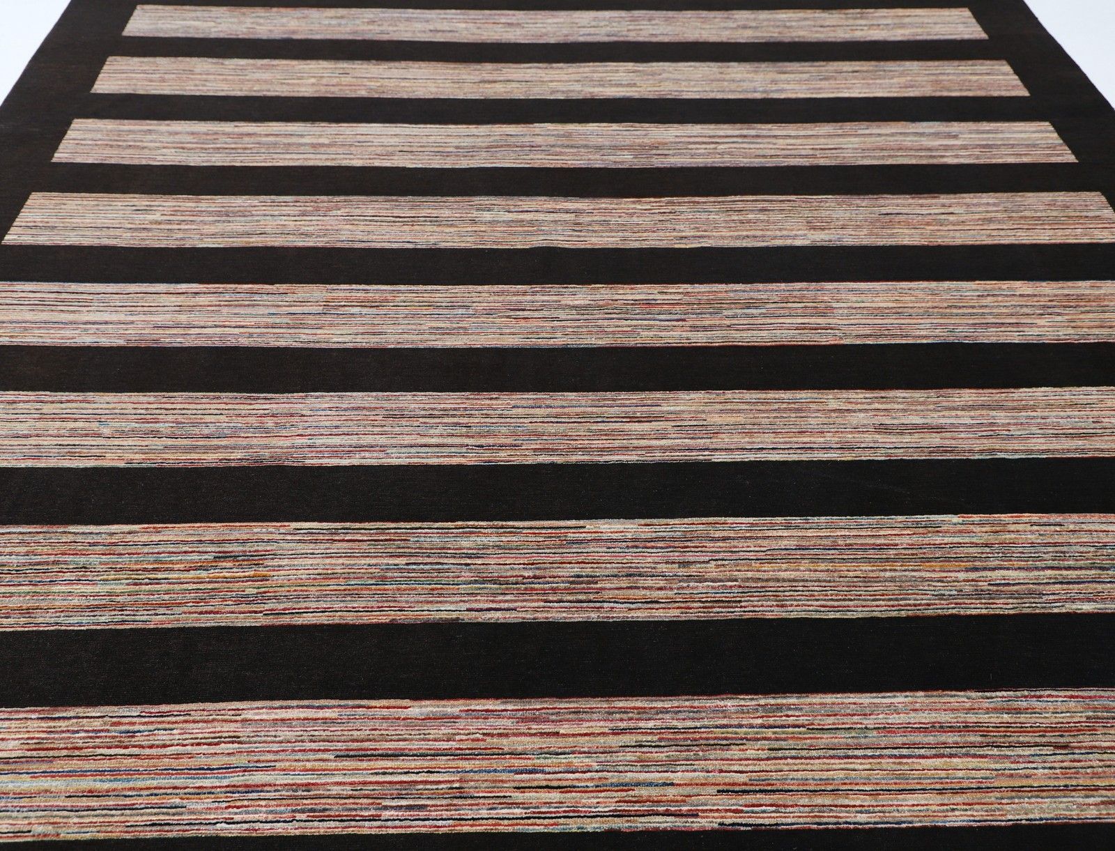 9x12 Ft Handknotted Brown And Beige Wool Area Rug. Minimal Striped Design Carpet photo for sale