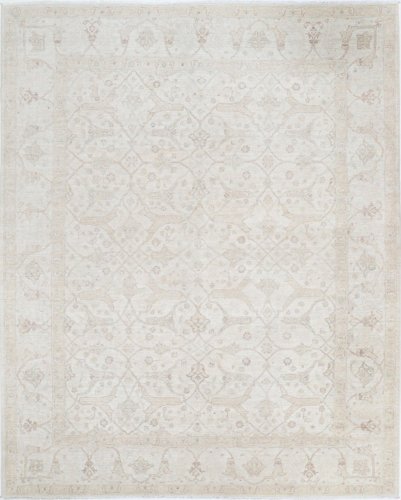 8.2x10.2 Ft Minimalist Handknotted Wool Large Area Rug. Traditional Beige Carpet