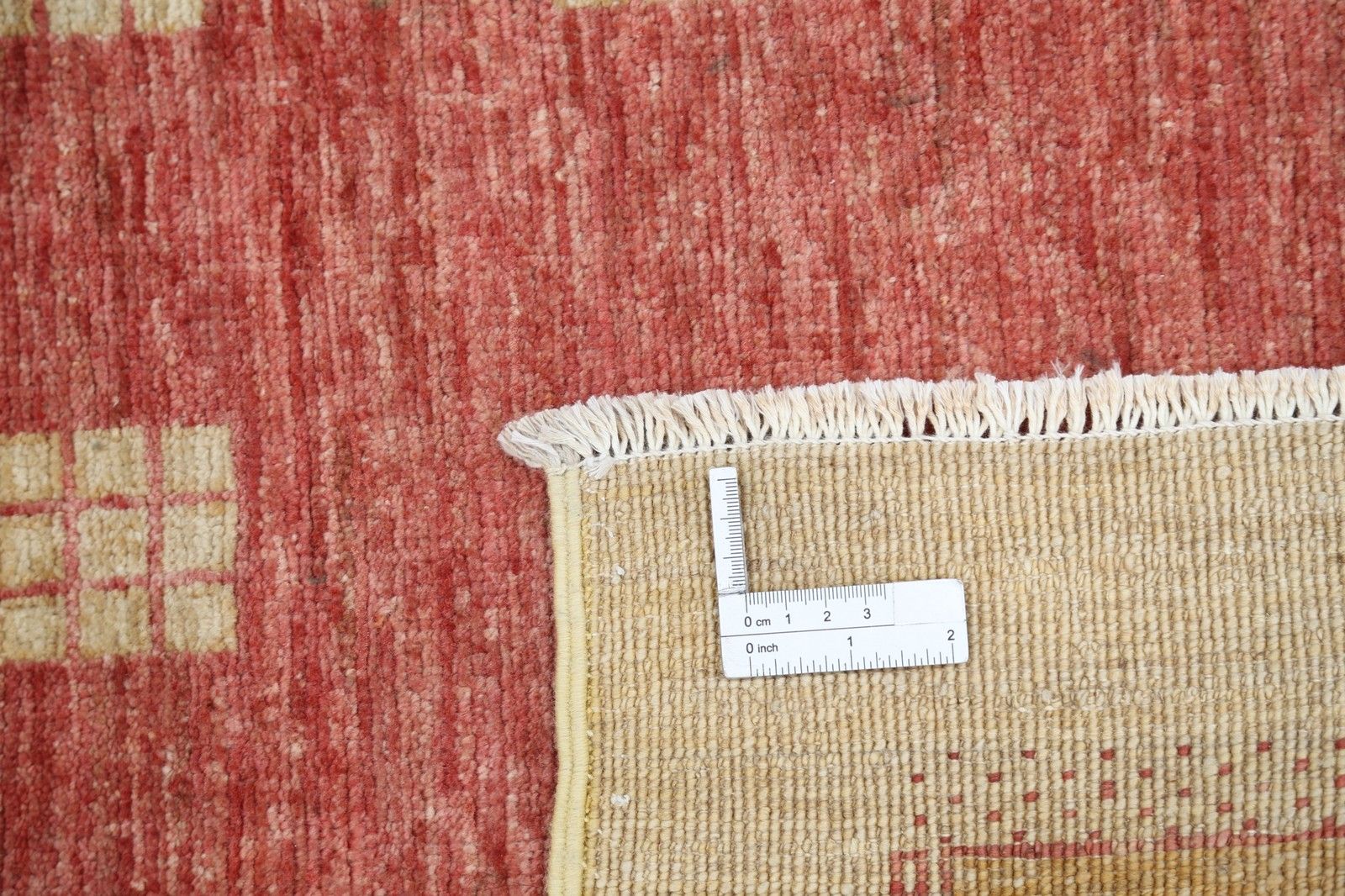 3x5.3 Ft Hand Knotted Gold And Red Wool Area Rug. Geometric Pattern Accent Rug photo buy