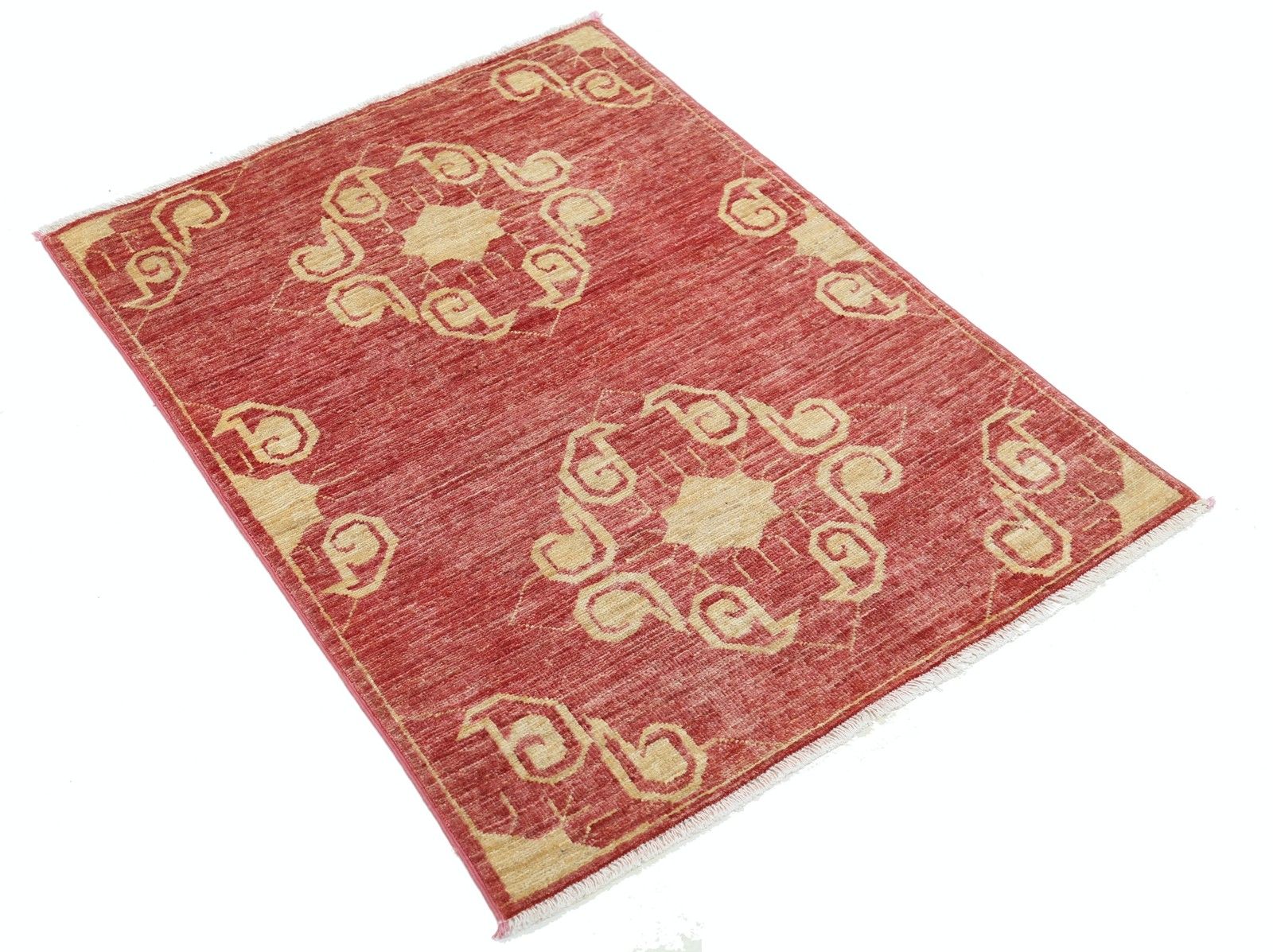 Tapis noué à la main 84 x 112 cm, rouge et or, médaillon ornemental, 100 % laine photo furniture