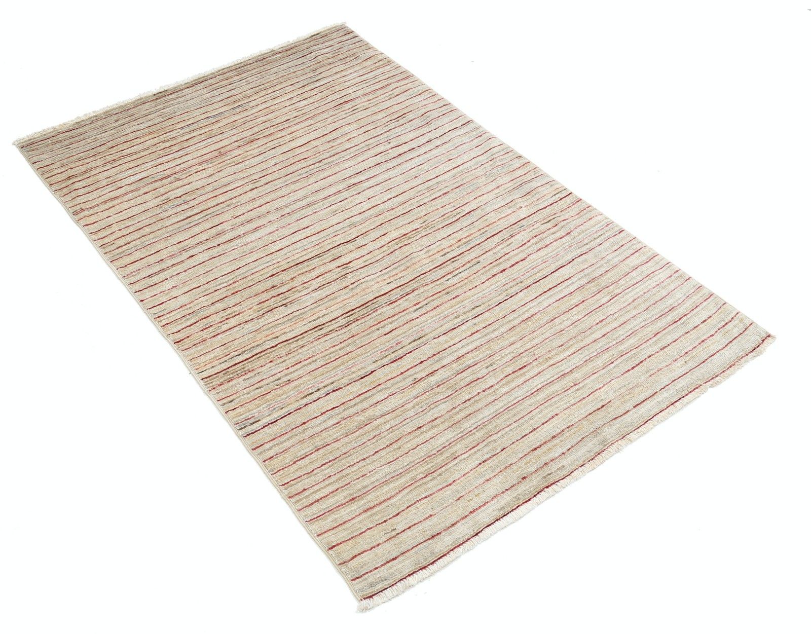 3,2x4,8 ft handgeknoopt vloerkleed in ivoor, beige en rood. Gestreept accent vloerkleed photo furniture