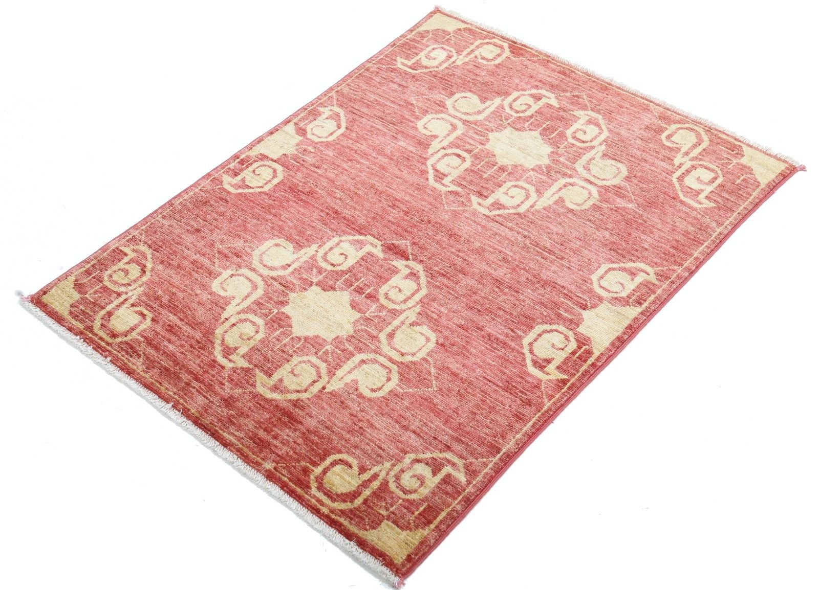 2,8x3,7 ft handgeknoopt rood en goud vloerkleed. Sierlijk medaillonkleed. 100% wol photo for sale