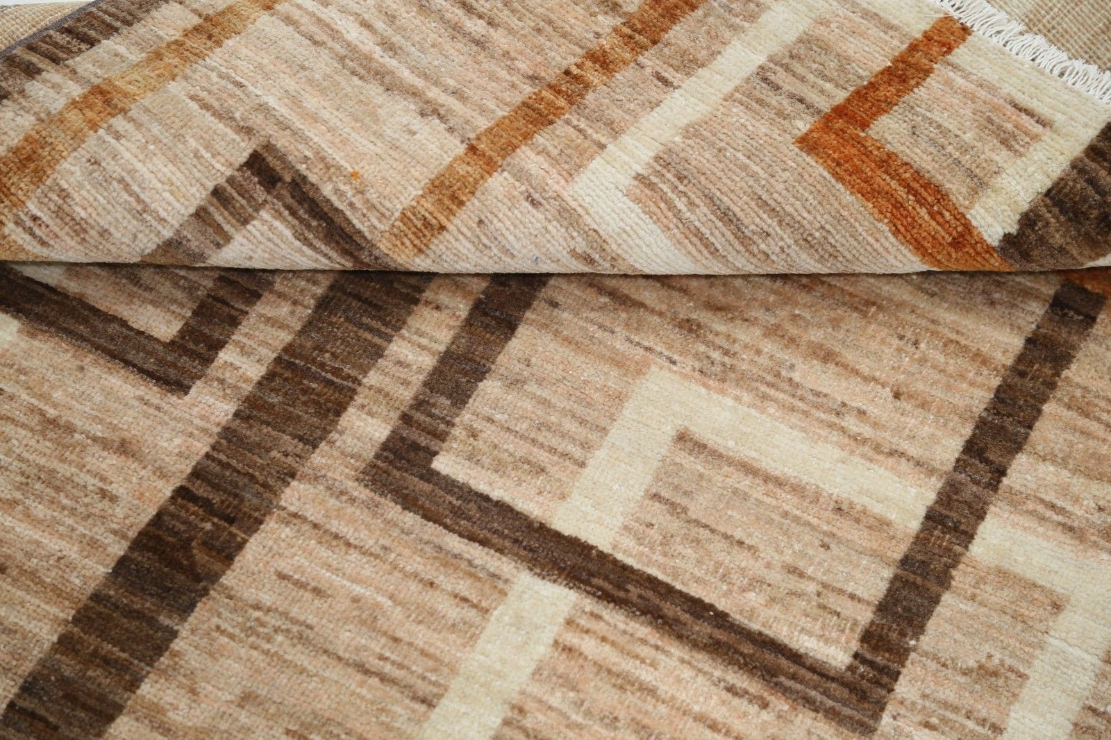 3.2x4.3 Ft Handknotted Brown & Ivory Wool Area Rug. Geometric Abstract Small Rug photo vinterior