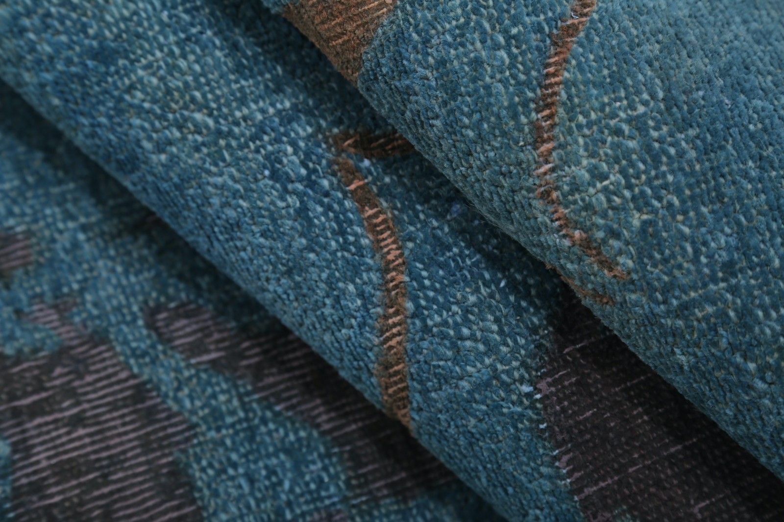 3.2x19.6 Ft Handmade Blue, Brown Long Runner Rug. Floral Hallway Rug. 100% Wool photo Textiles