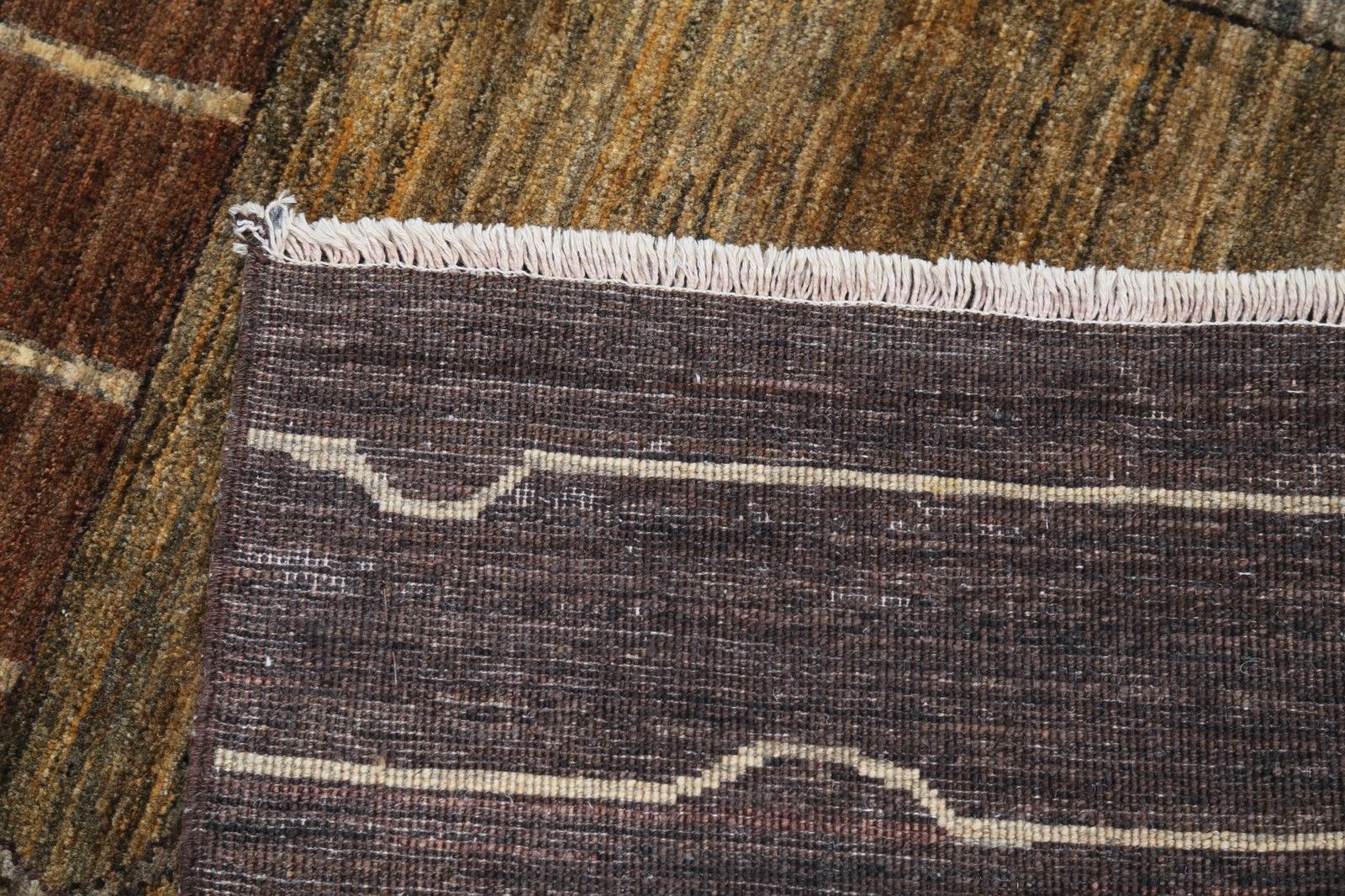 Tapis artisanal 5,7 x 7,5 ft, marron, beige et gris, motif botanique géométrique abstrait photo 1632.0