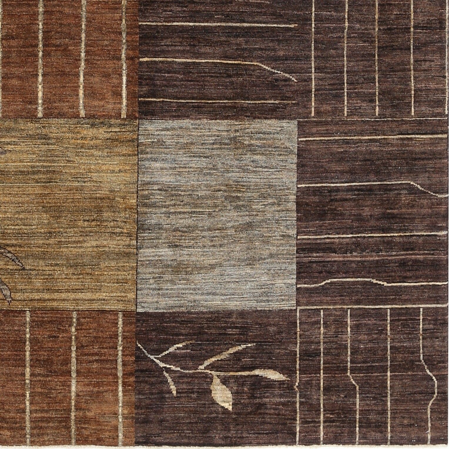 Tapis artisanal 5,7 x 7,5 ft, marron, beige et gris, motif botanique géométrique abstrait photo buy