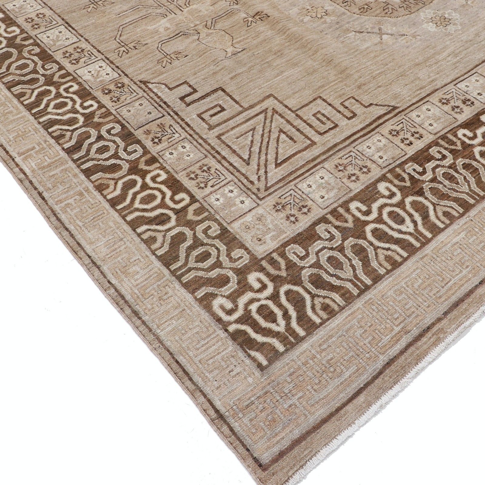 9x12.2 Ft Hand Knotted Beige And Brown Area Rug. Tribal Geometric Design Carpet photo buy