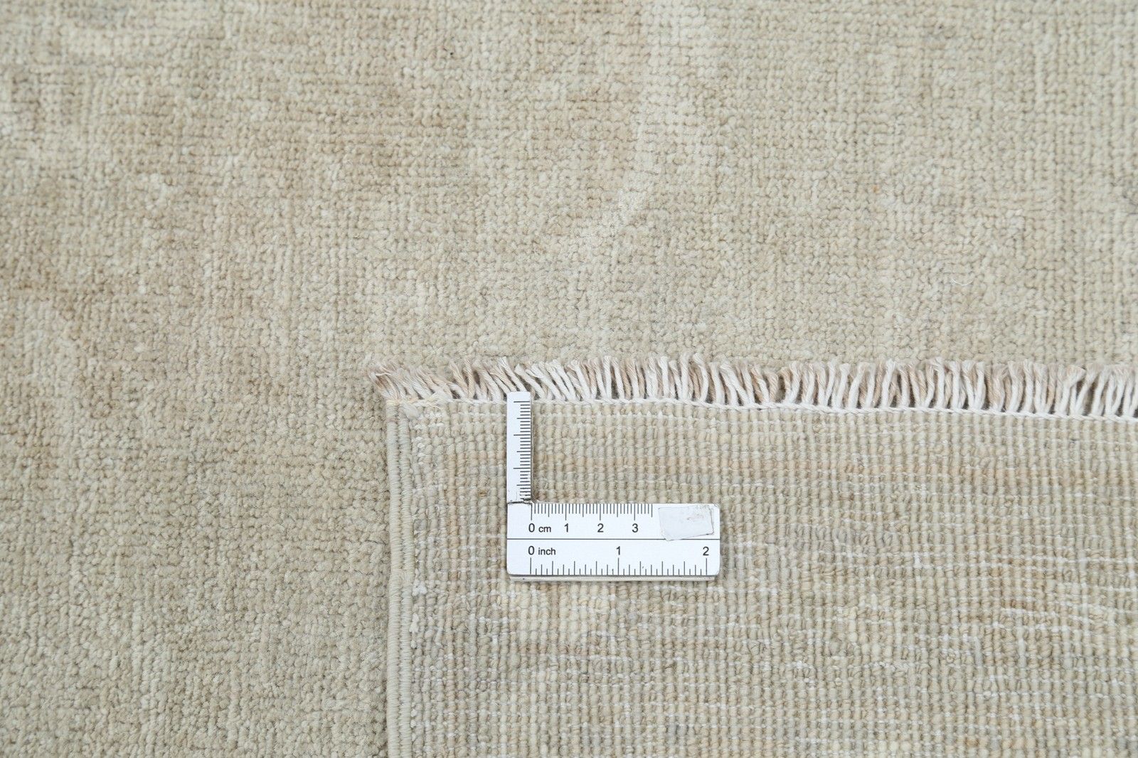 8x9,7 ft Handgeknoopt Beige Wollen Oushak Vloerkleed met Allover Bloemmotief photo Textiel