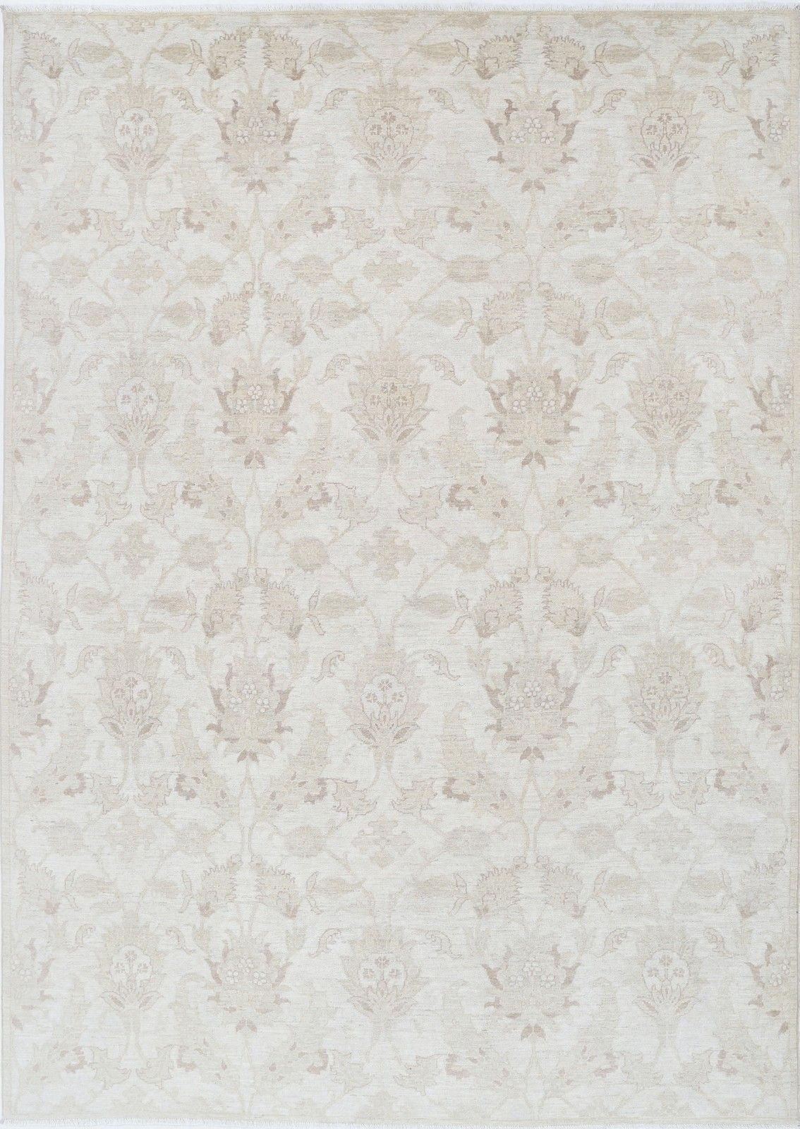 6x8.8 Ft Handknotted Area Rug For Home Decor. All Wool. Traditional Beige Carpet