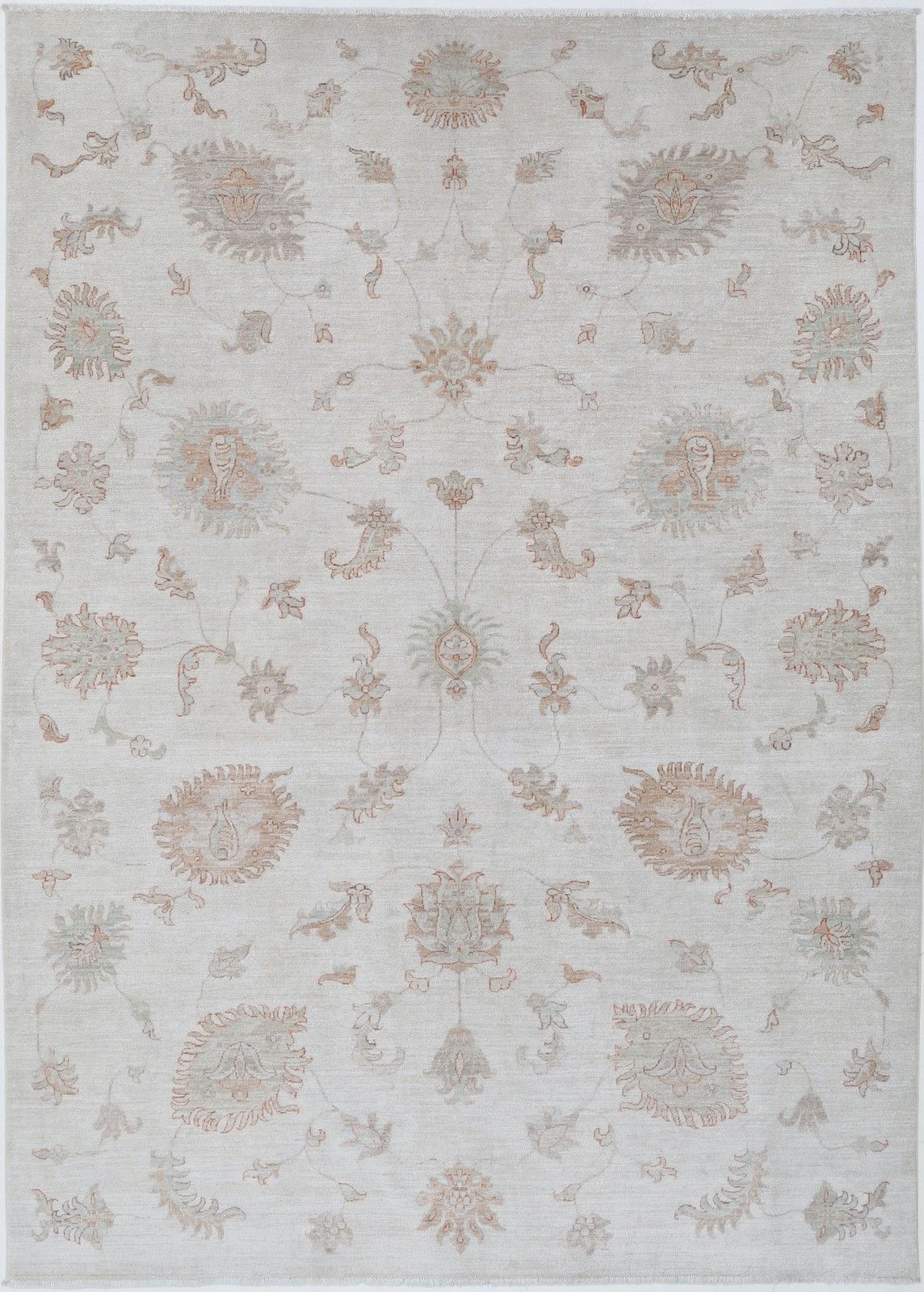 6.7x9.5 Ft Traditional Hand Knotted Beige Large Area Rug With Floral Design