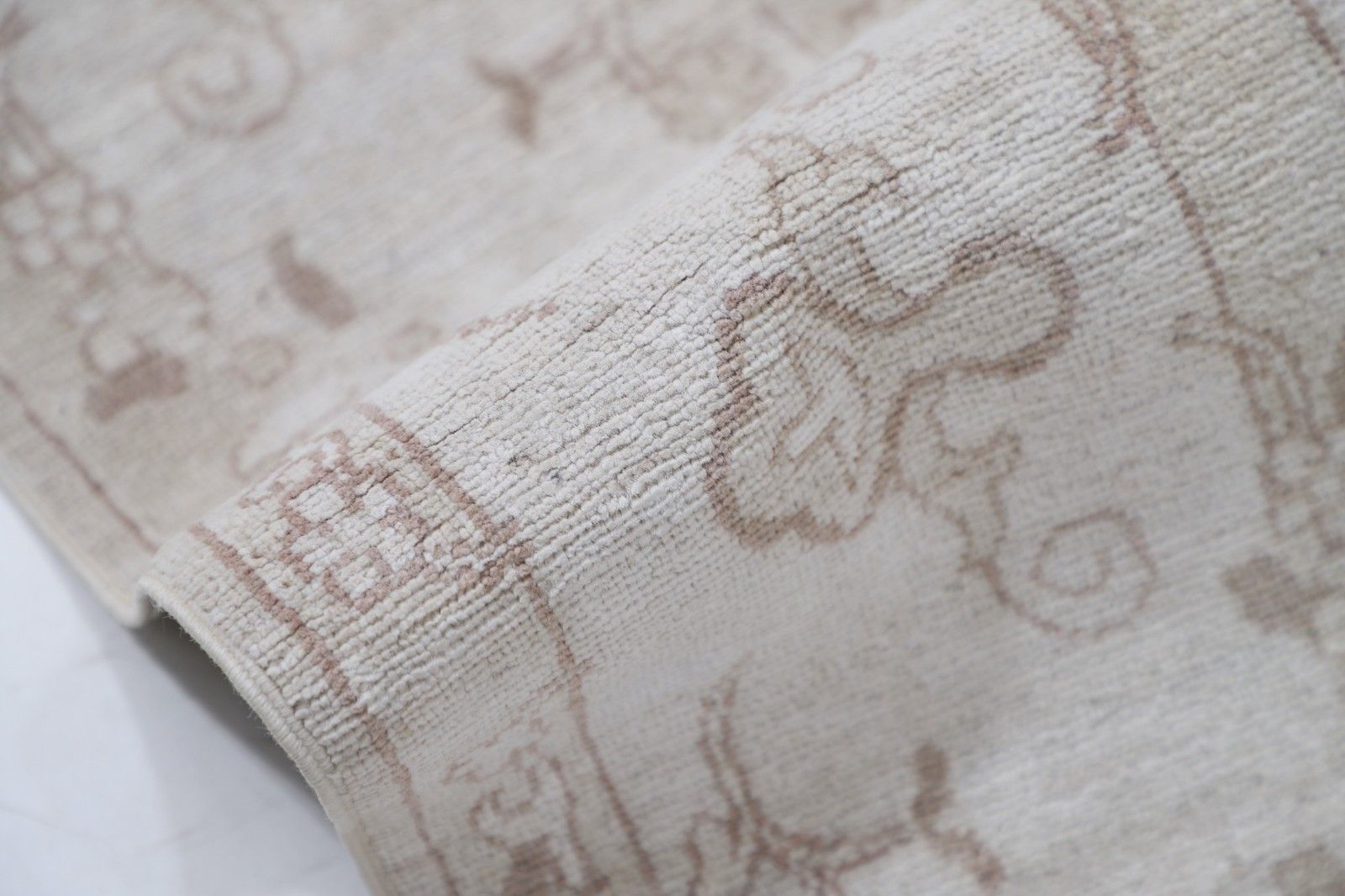 5,8 x 8,2 ft handgeknoopt beige Turks vloerkleed met bloemmotief. 100% wol photo Textiel