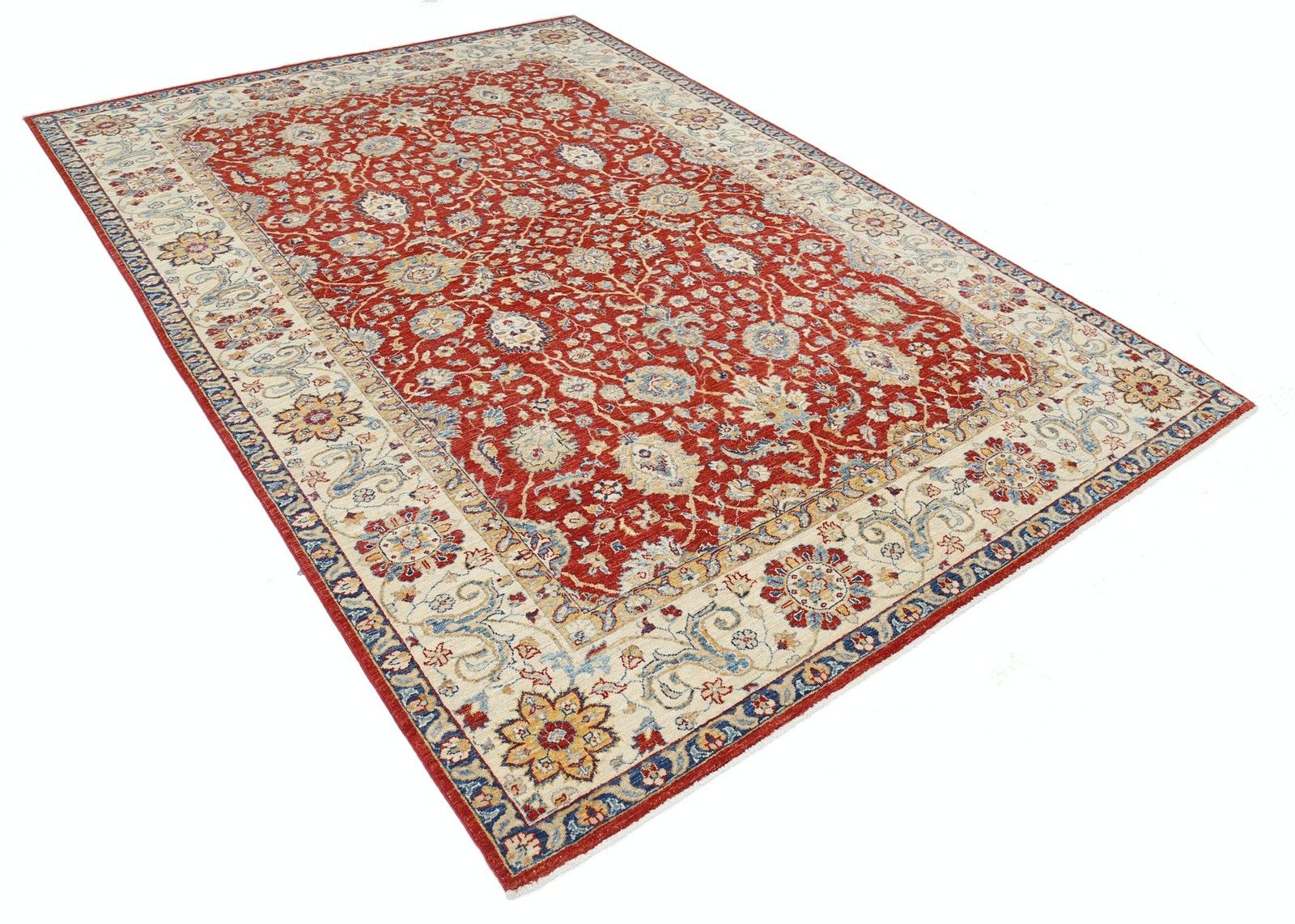 6.7x9.7 Ft Hand Knotted Floral Oushak Large Area Rug In Red And Beige. 100% Wool photo furniture