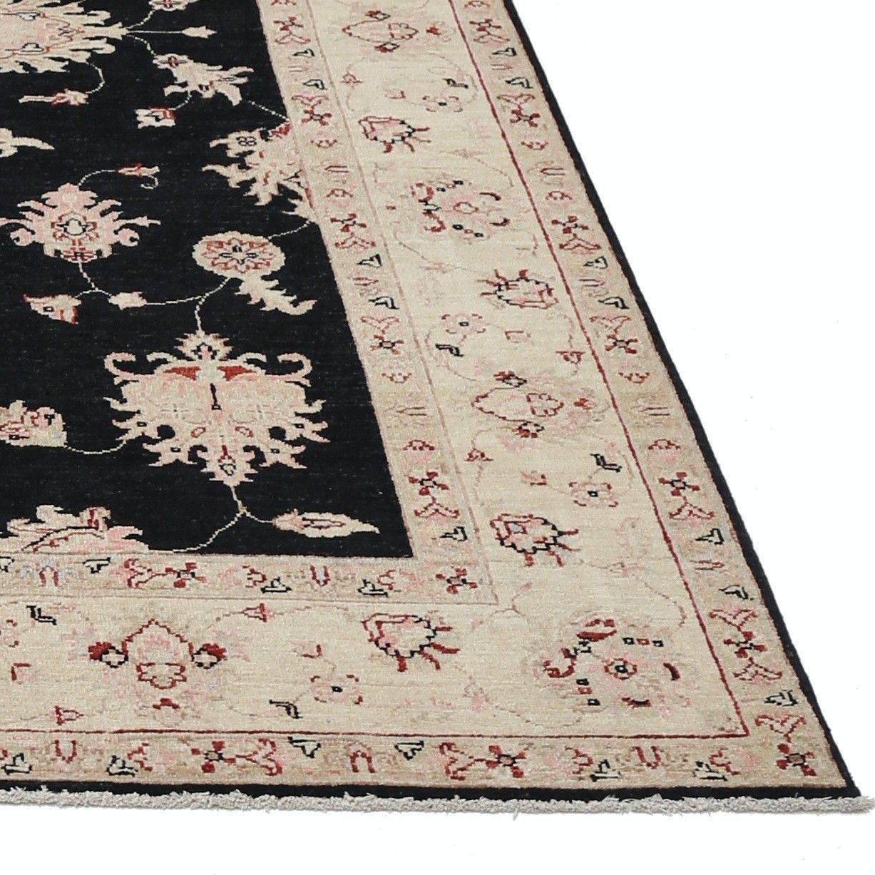 5.7x8 Ft Hand Knotted Floral Oushak Area Rug With Black Field And Beige Border photo 2178.0