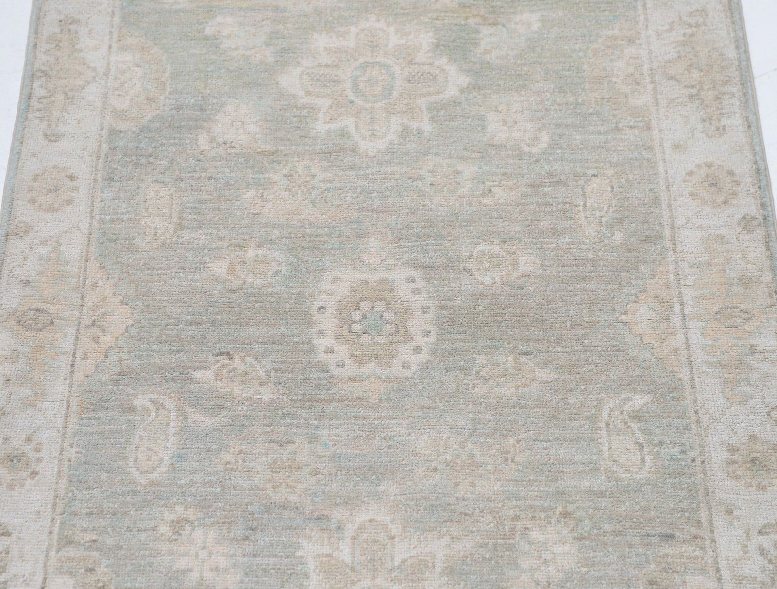 2.6x4.2 Ft Hand Knotted Beige, Light Blue Oushak Accent Rug With Floral Design photo for sale