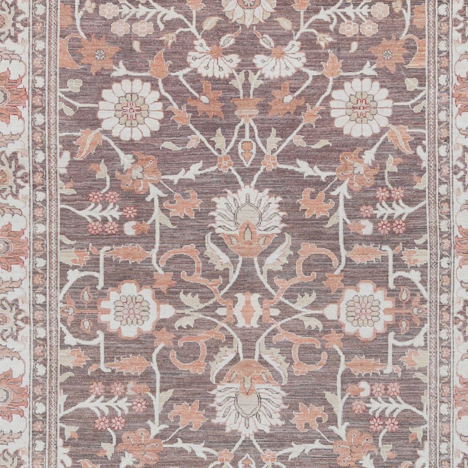 Tapis noué à la main 150 x 290 cm, taupe, beige et rose poudré. Tapis à motif floral traditionnel photo buy