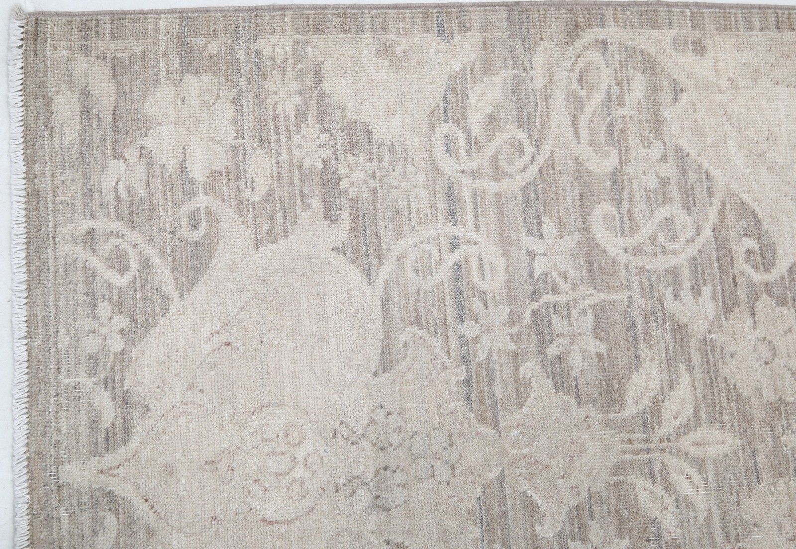 2.6x8 Ft Hand Knotted Beige Runner Rug. Floral Corridor Rug For Hallway, Kitchen photo vinterior