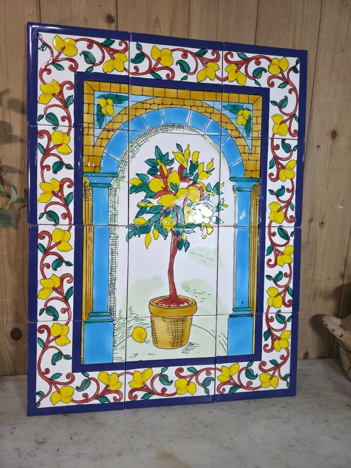 Italian Ceramic Hand Painted Terracotta Lemon Tree Kitchen Tiles Splashback photo furniture