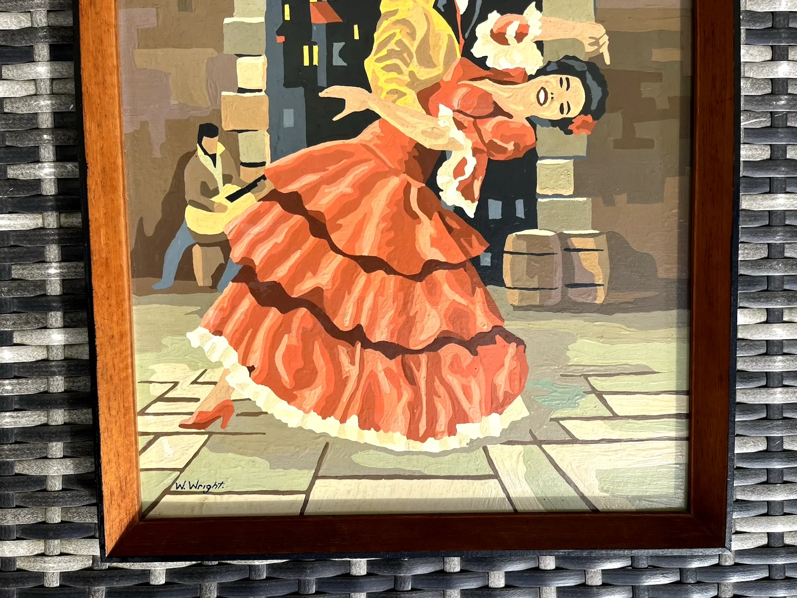 photo furniture Original Vintage 1963 Spanish Flamenco Dancers Painting Mid Century Teak Frame