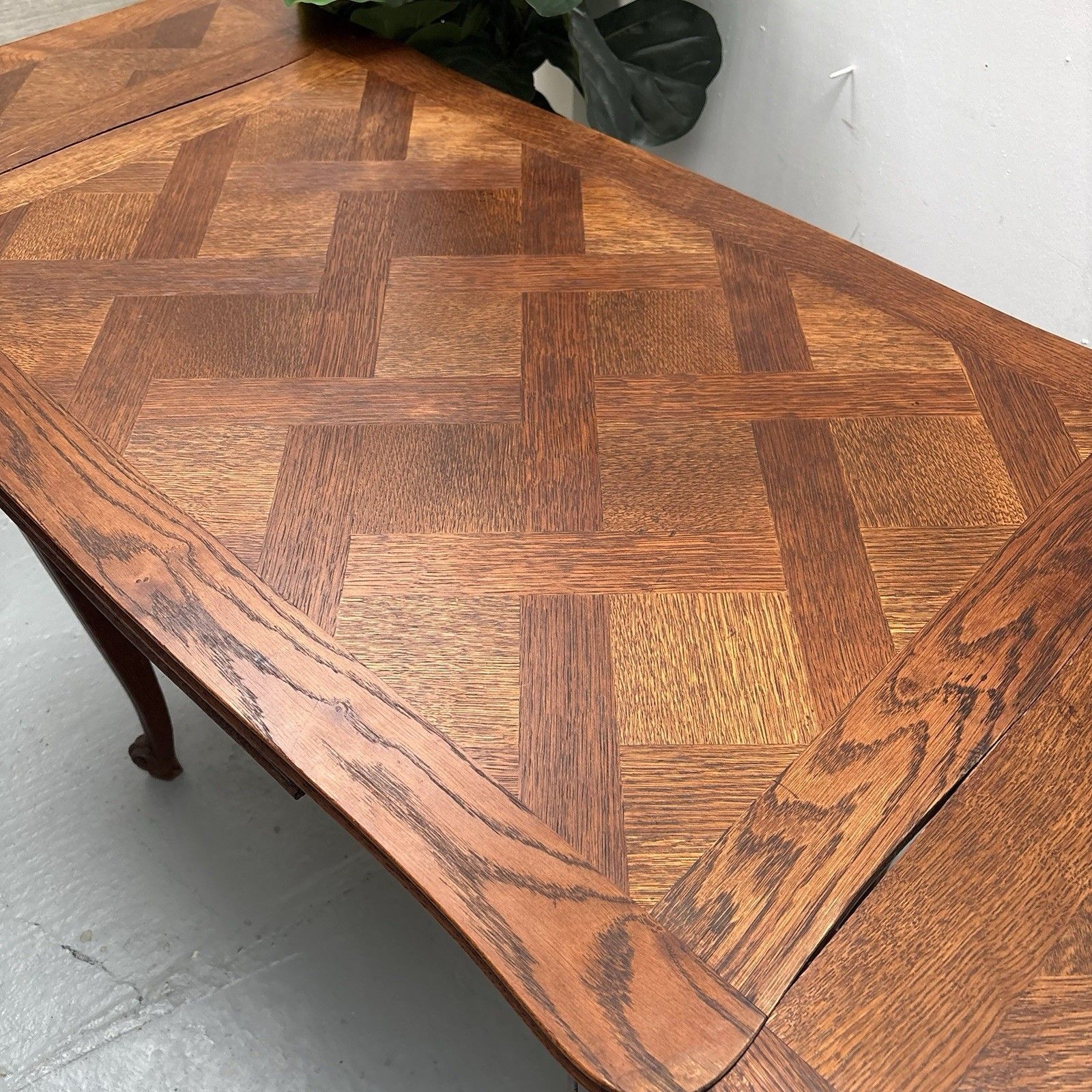 photo furniture Vintage French Country Provincial Parquetry Extending Games Side Console Table