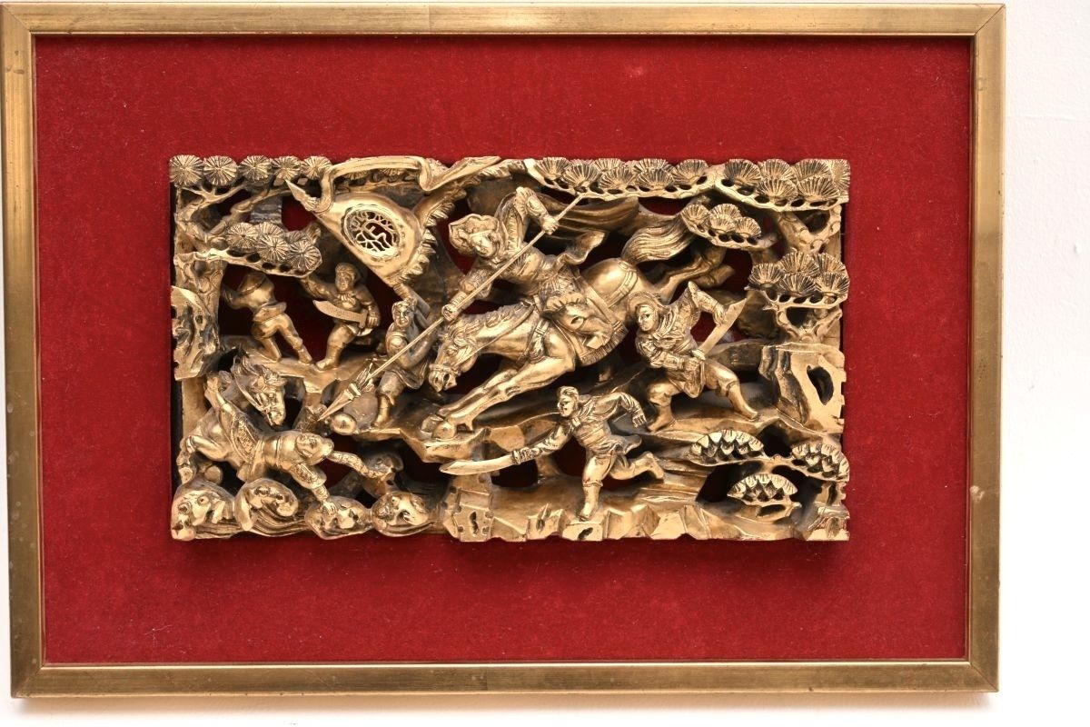 Antique Oriental Carved Wood And Gilt Panel photo furniture