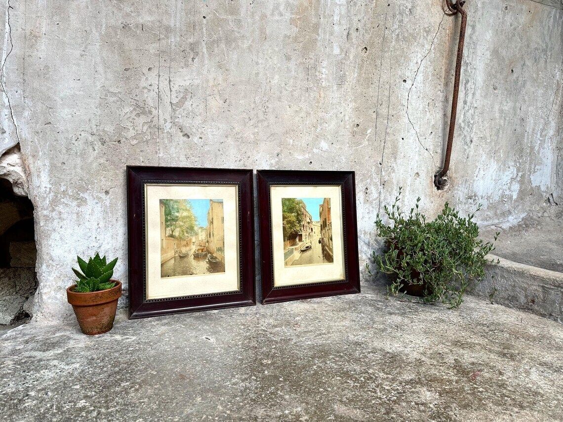 Paolo Salviati (1818   1894) Venezia Venice Pair Of Antique Hand Coloured Albumen Prints Framed
