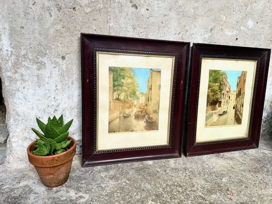 Paolo Salviati (1818   1894) Venezia Venice Pair Of Antique Hand Coloured Albumen Prints Framed photo furniture