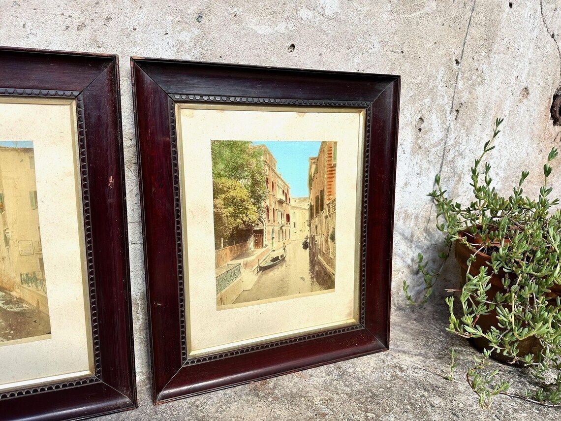 Paolo Salviati (1818   1894) Venezia Venice Pair Of Antique Hand Coloured Albumen Prints Framed photo for sale