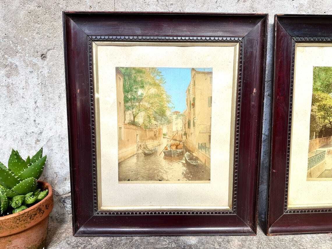 Paolo Salviati (1818   1894) Venezia Venice Pair Of Antique Hand Coloured Albumen Prints Framed photo Art