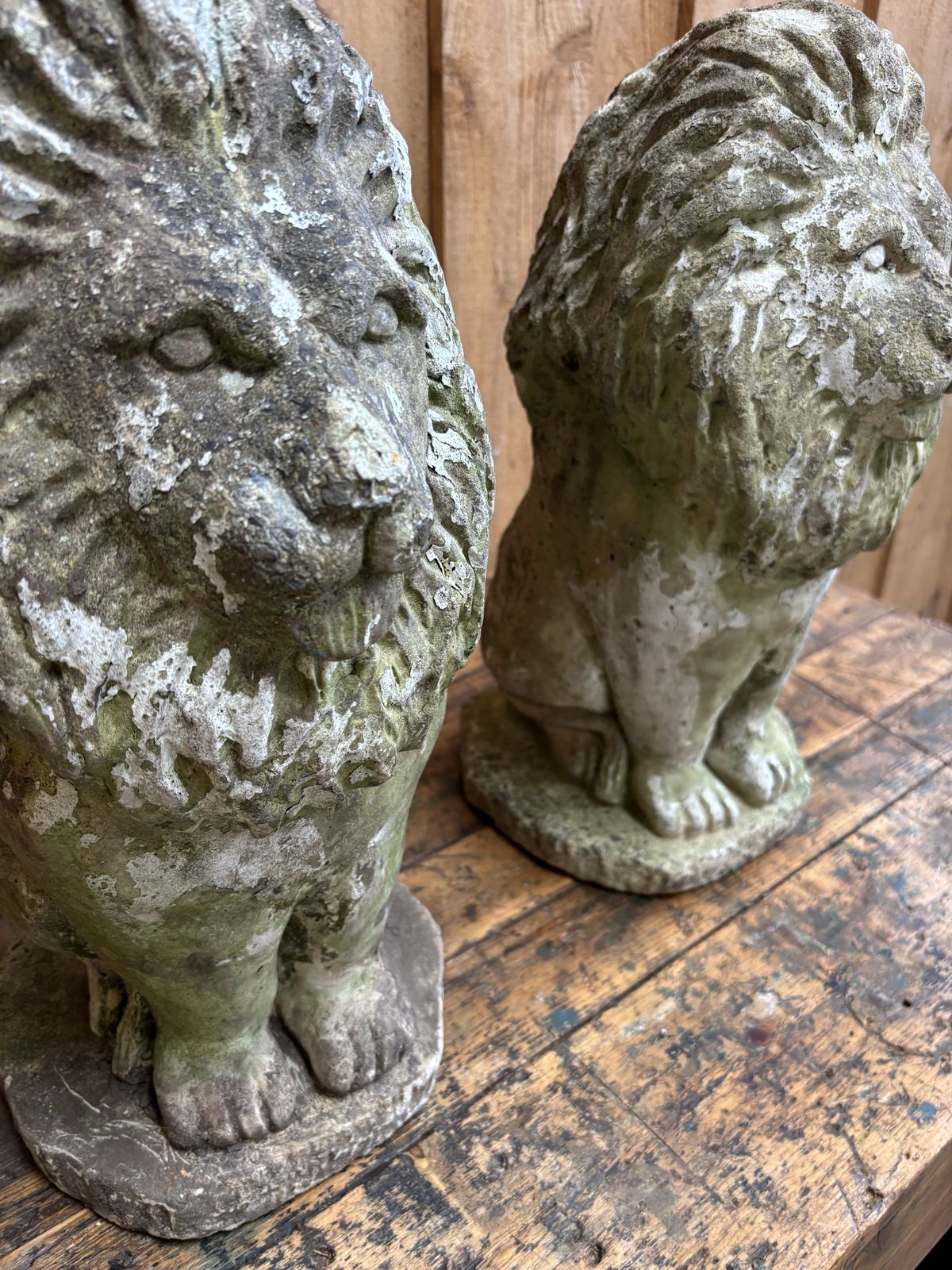 Pair Of Vintage Weathered Stone Lions photo 550.0