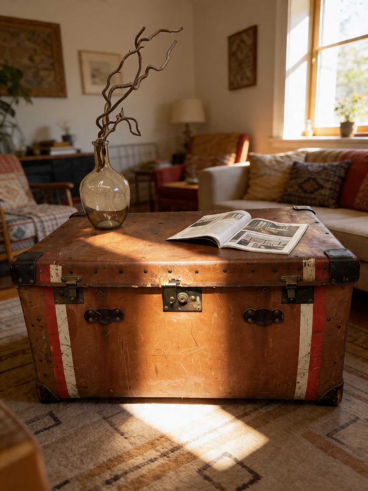 325.0 Antique Hj Cave & Sons Leather Storage Travelling Trunk photo