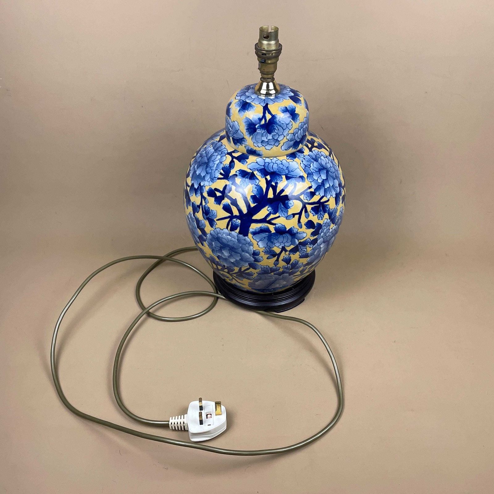 Lighting India Jane Ceramic Lamp Floral Pattern Oriental Wood Base Bedside Table Light Ginger Jar Shape Large Statement Yellow Blue Bold 2003 photo