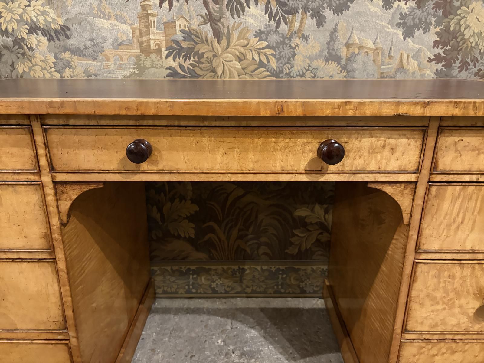 Victorian Burr Maple Pedestal Desk photo vintage