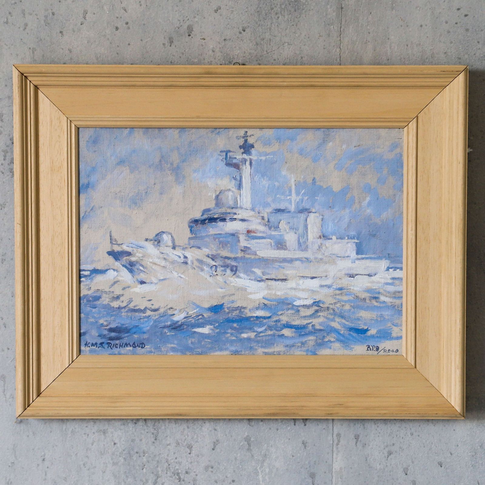Hms Richmond At Sea   Contemporary Maritime Oil On Canvas, Signed Bpd 2000 photo furniture
