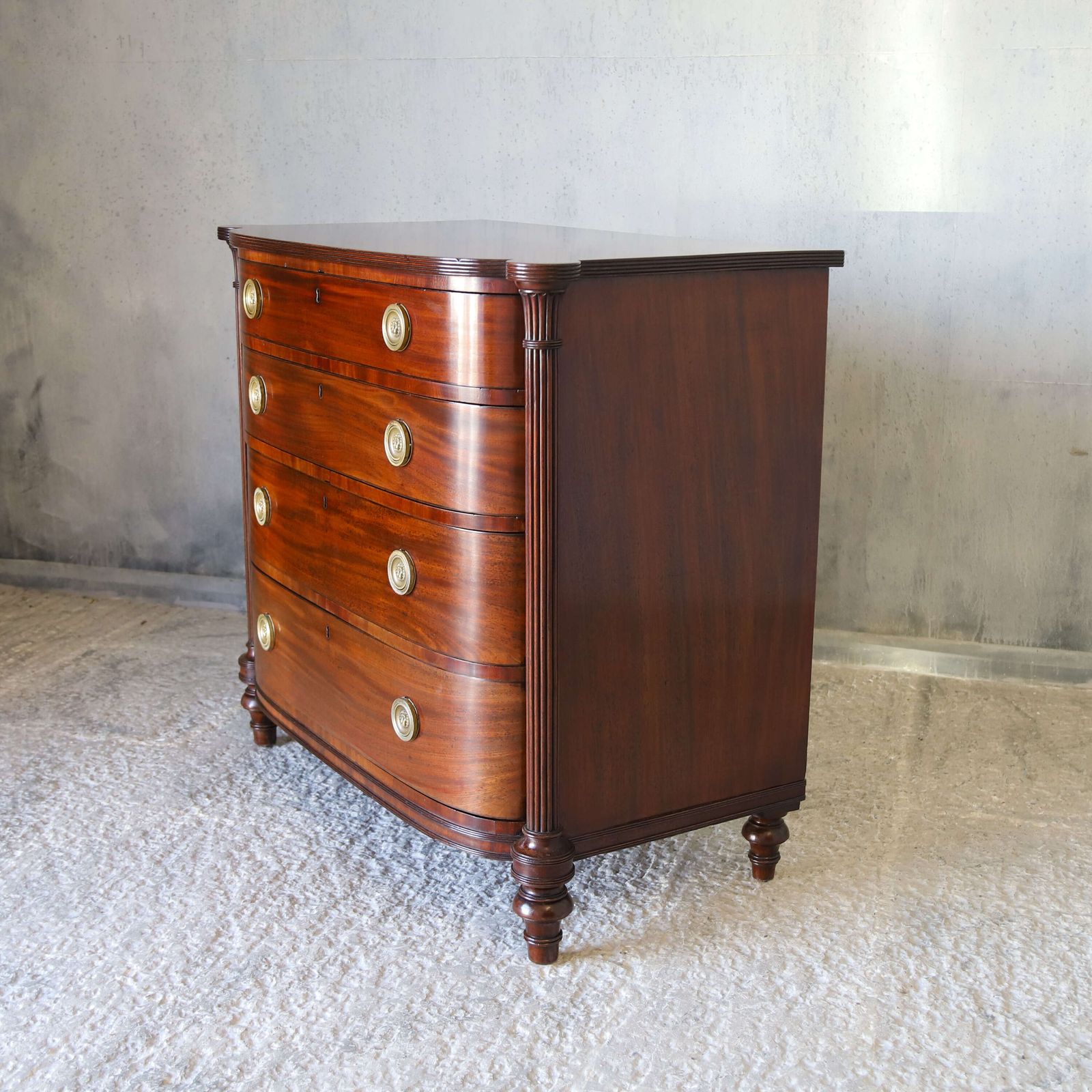 Scottish Regency Bow Front Chest Of 4 Graduated Drawers In Flame Mahogany Circa1830 photo buy