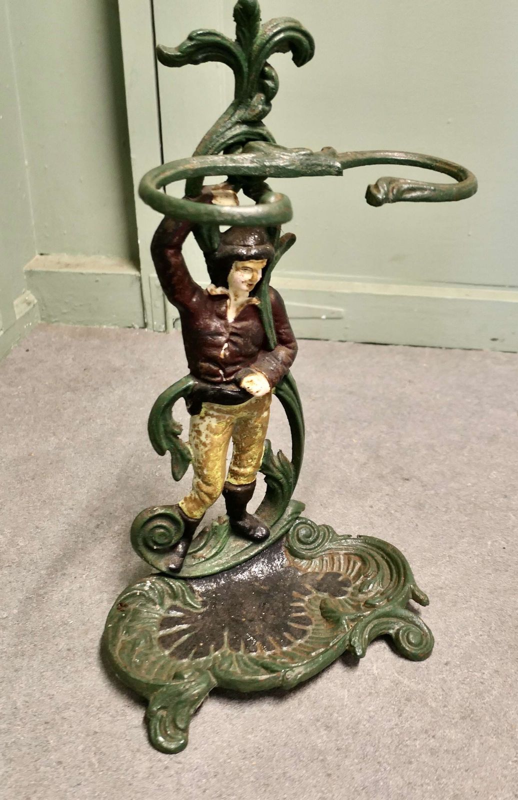French Cast Iron Figural Umbrella Stand Colourful French Cast Iron Umbrella Stand photo Home Decor