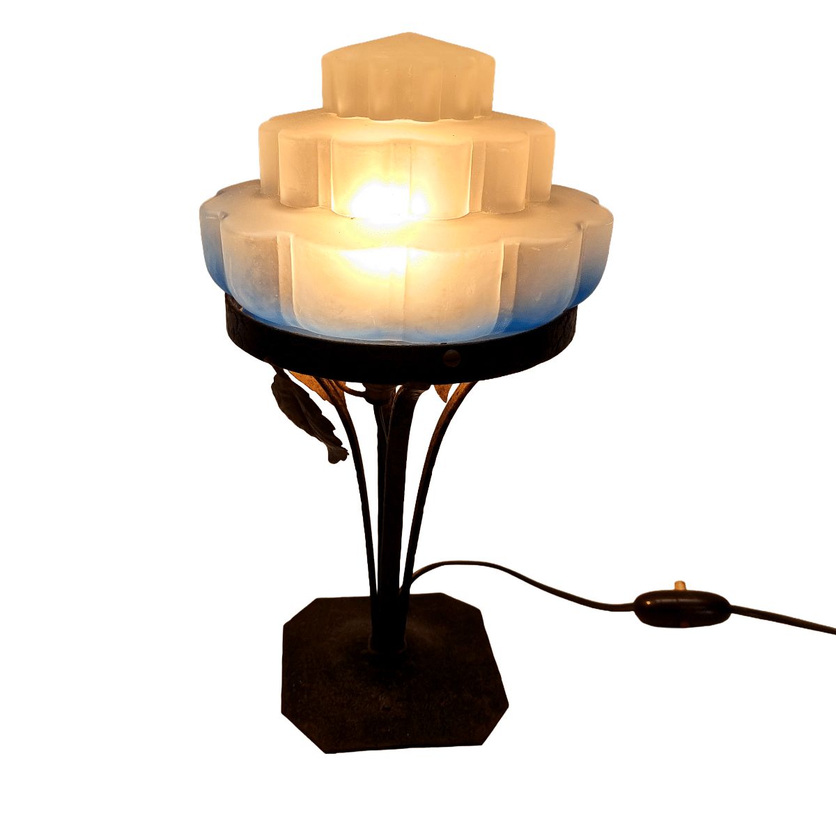 French Art Deco Lamp With Blue Shade, 1920/30s photo vinterior