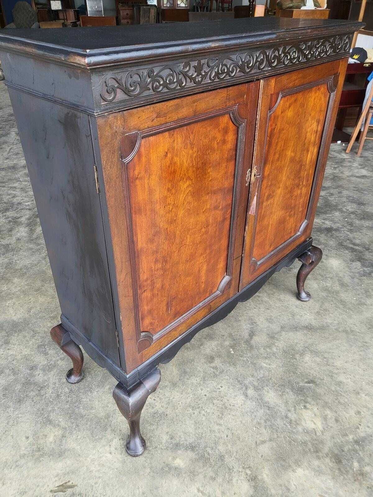 Antique Large Edwardian 2 Door Cupboard Cabinet Cabriole Legs Shelves photo Furniture