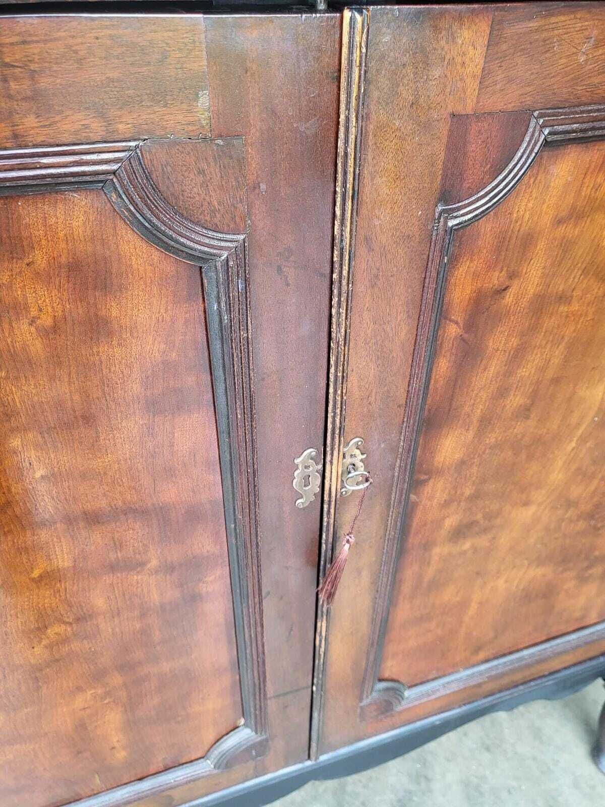 Furniture Antique Large Edwardian 2 Door Cupboard Cabinet Cabriole Legs Shelves photo