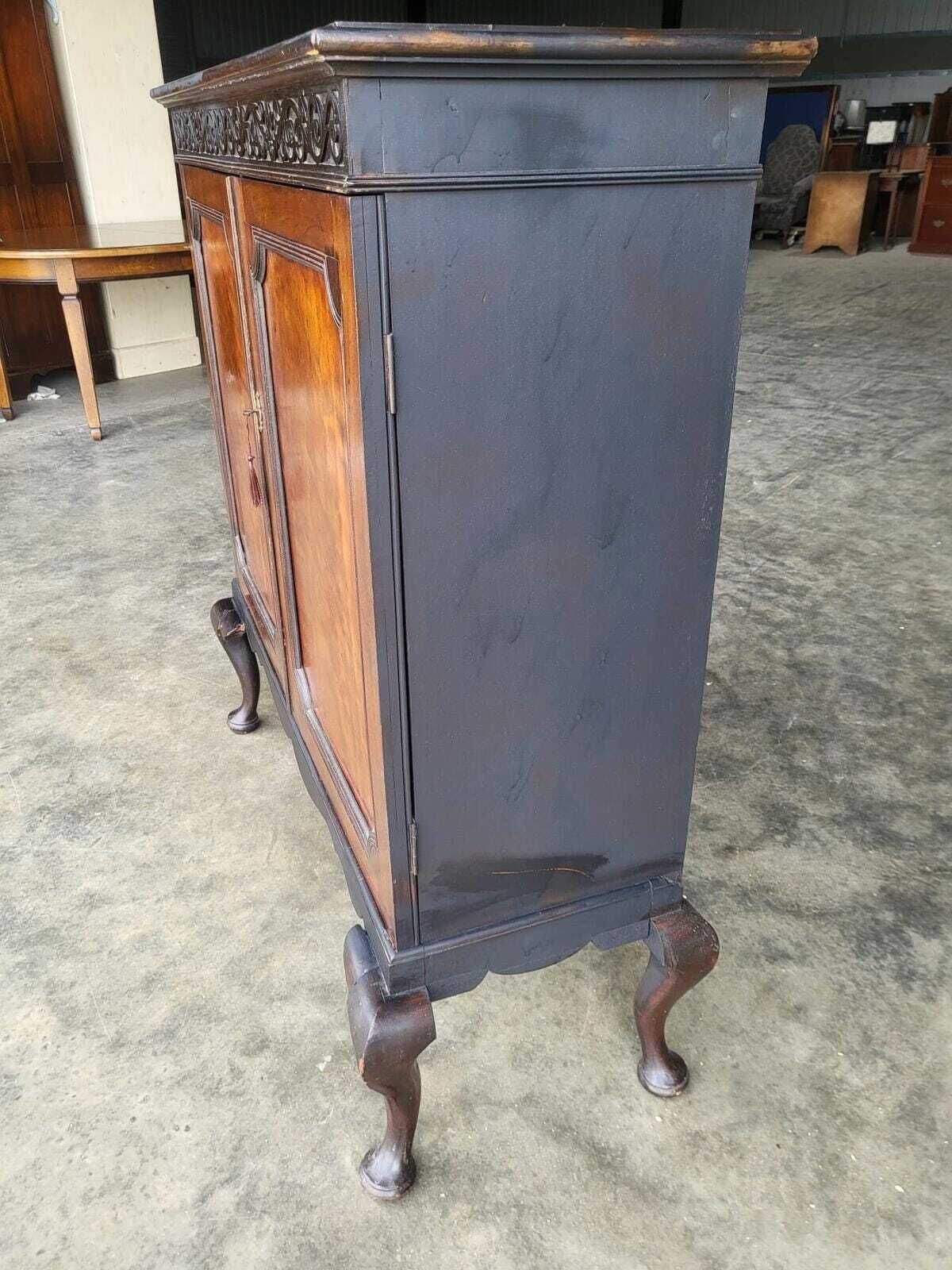 photo buy Antique Large Edwardian 2 Door Cupboard Cabinet Cabriole Legs Shelves
