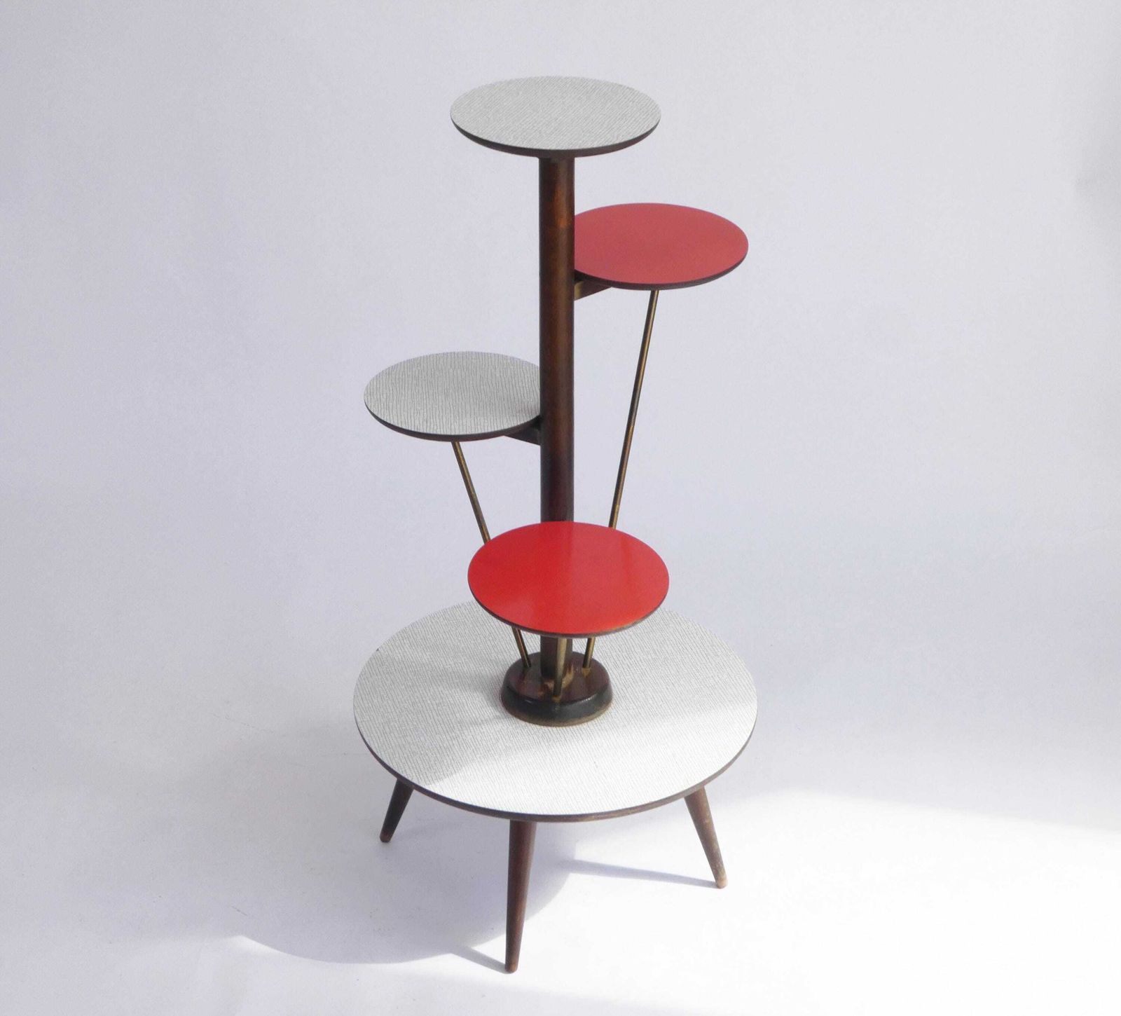 Vintage Mid Century Plant Stand Ilse Möbel, 4 Tier German Red And White Flower Table