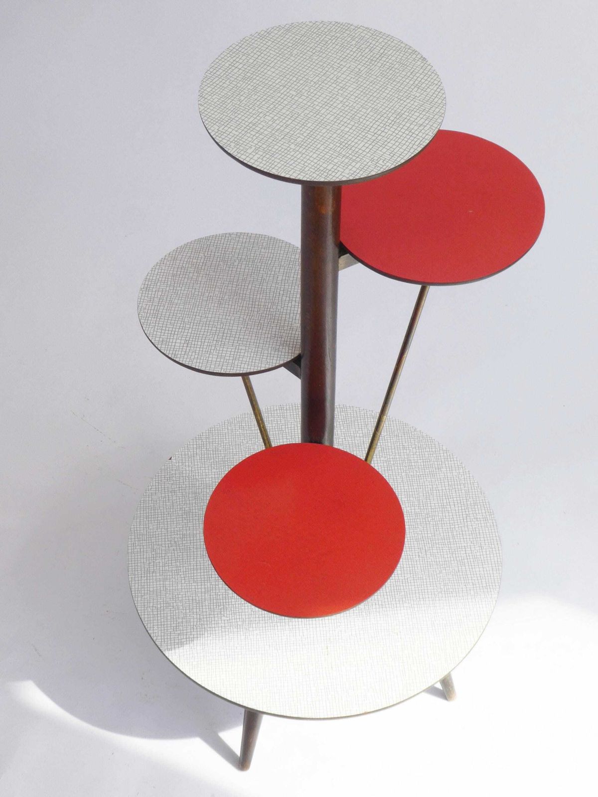 Vintage Mid Century Plant Stand Ilse Möbel, 4 Tier German Red And White Flower Table photo for sale