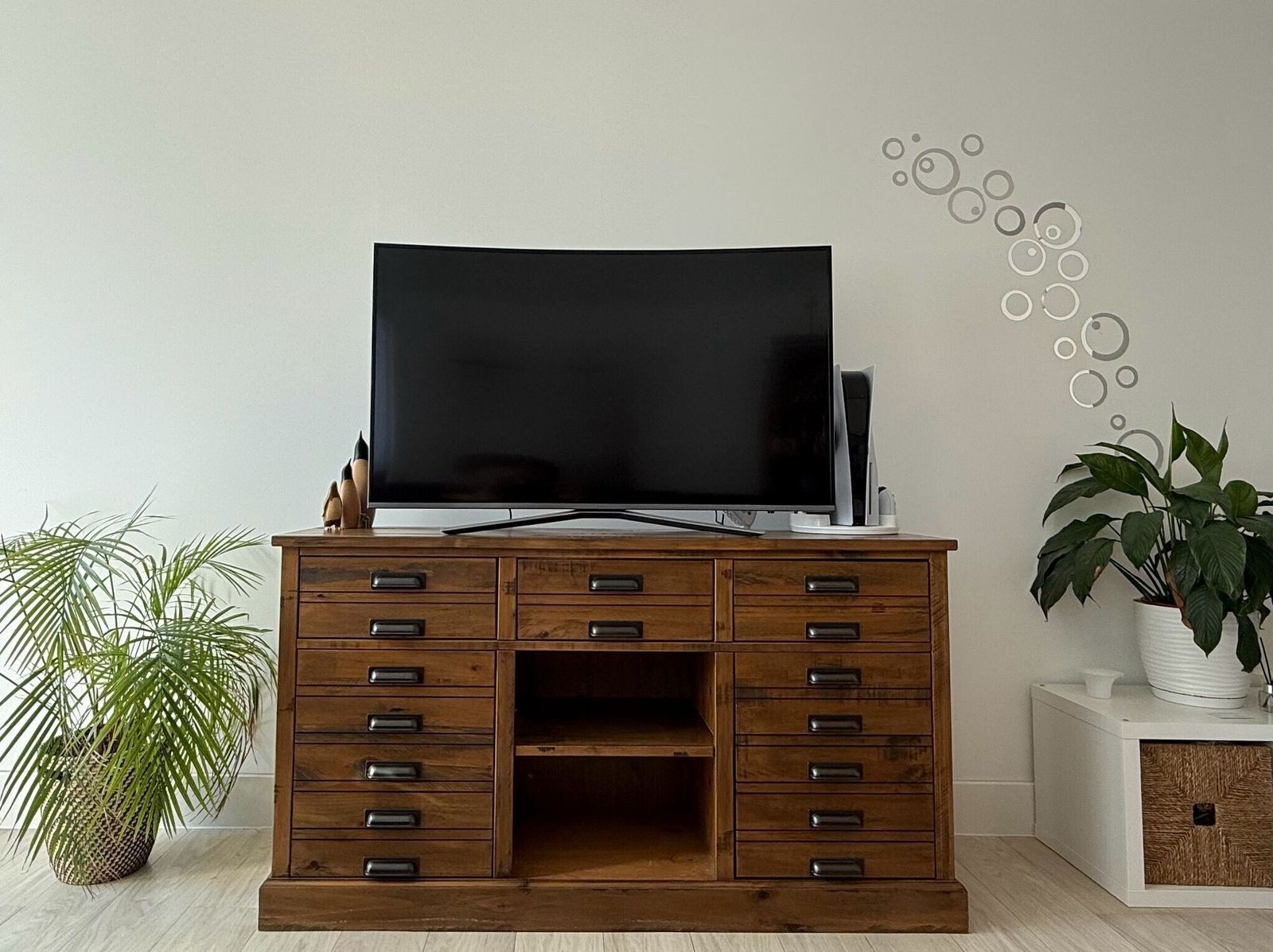 Rustic Solid Wood Living Room Suite — Apothecary Tv Cabinet + Matching Tall Bookcase photo furniture