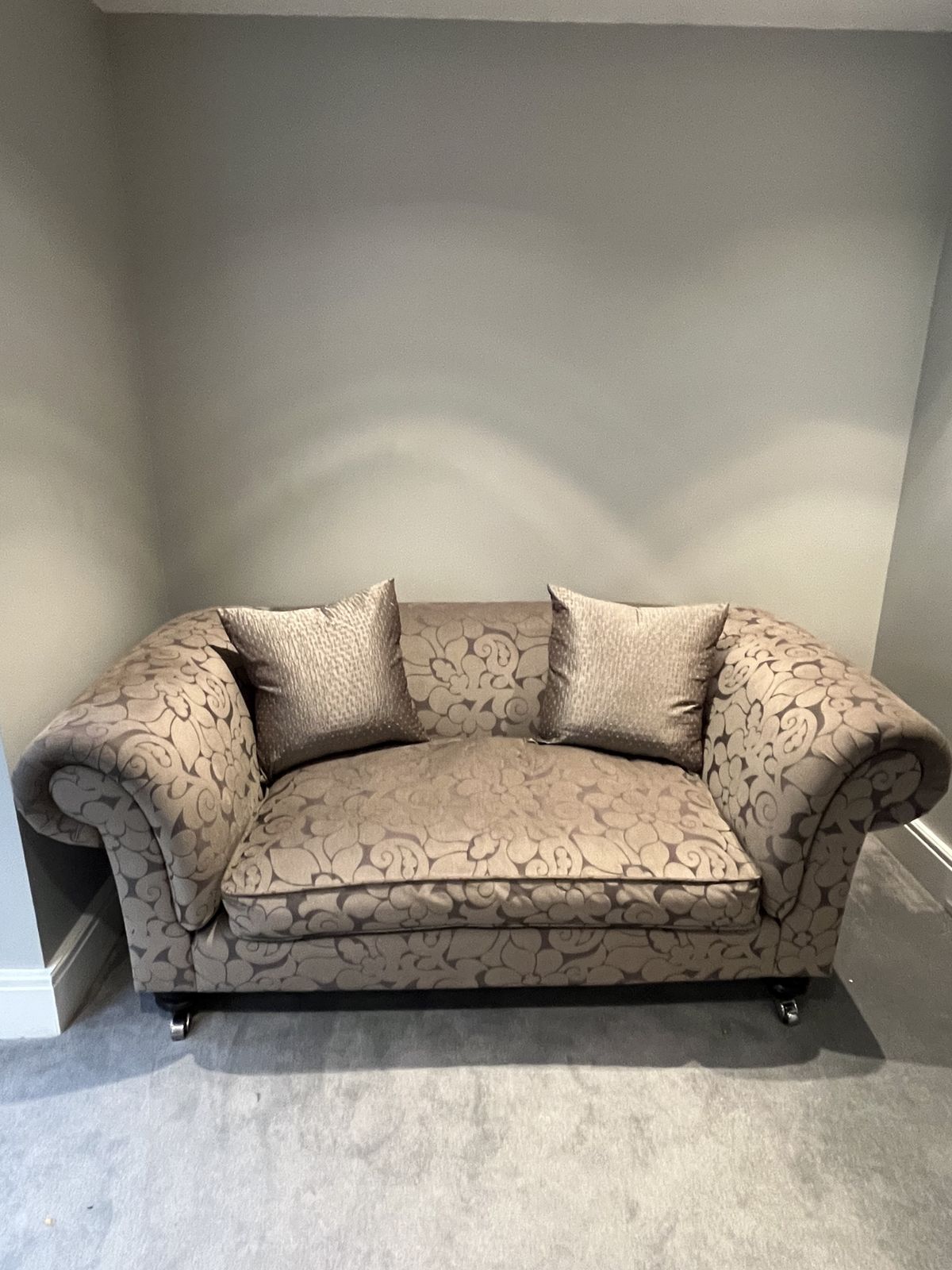 Priced To Sell Dark Grey Bespoke Made Delcor Large Two Seater Sofa Chesterfield Style