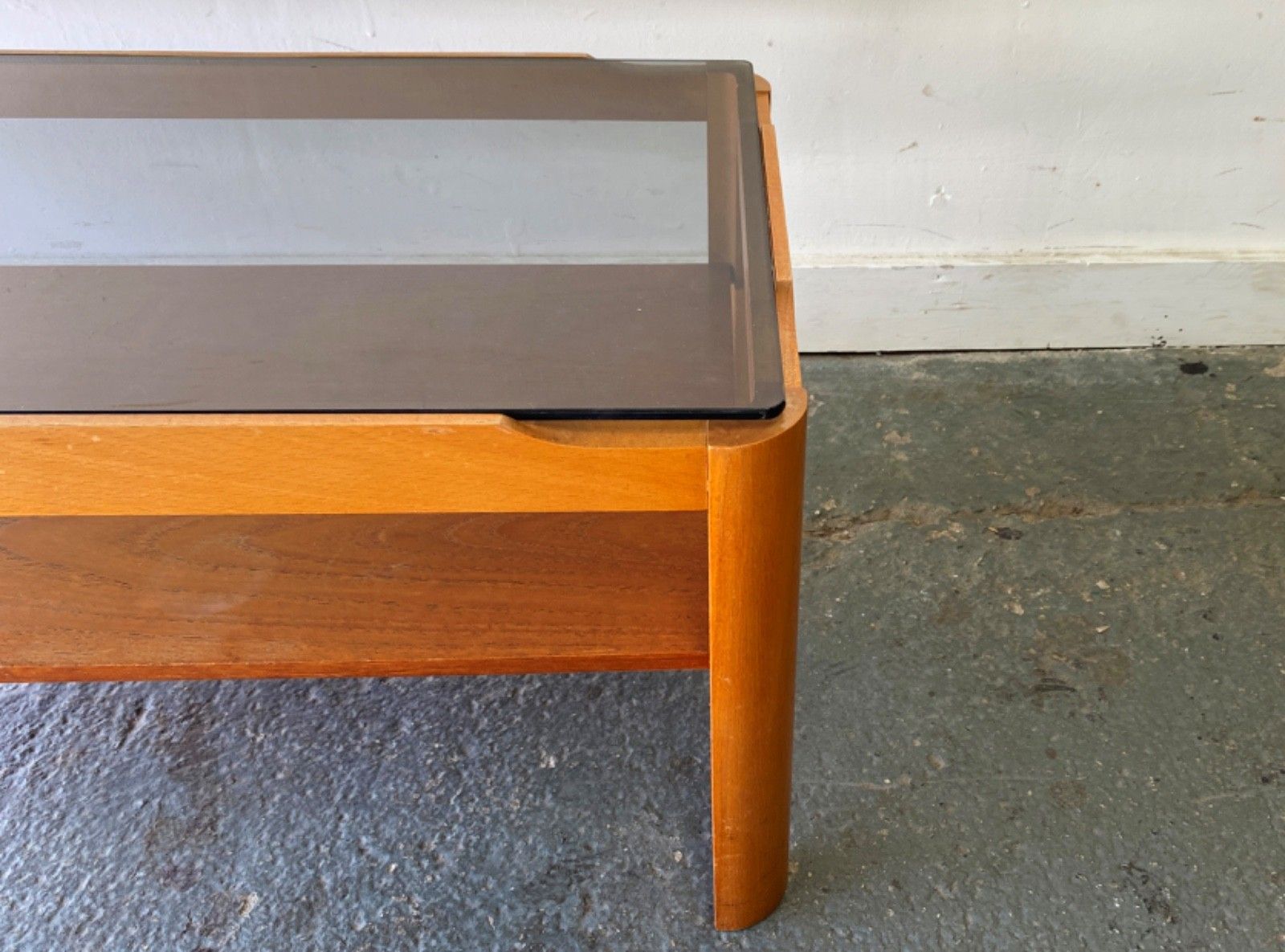Mid Century Teak Coffee Table With Smoked Glass Top By Myer photo furniture