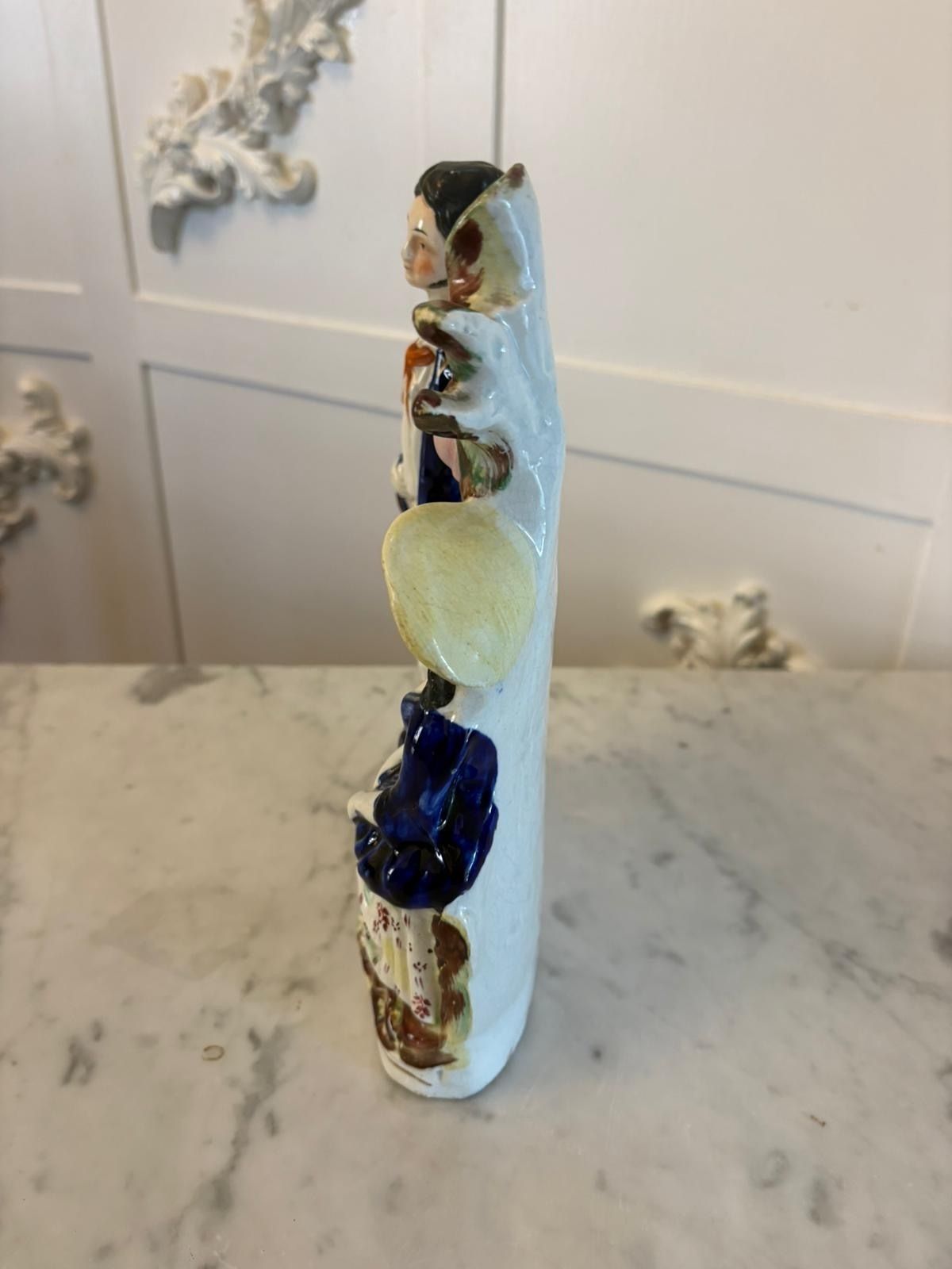 Antique Staffordshire Pottery Figure Spill Vase Man And Woman photo for sale