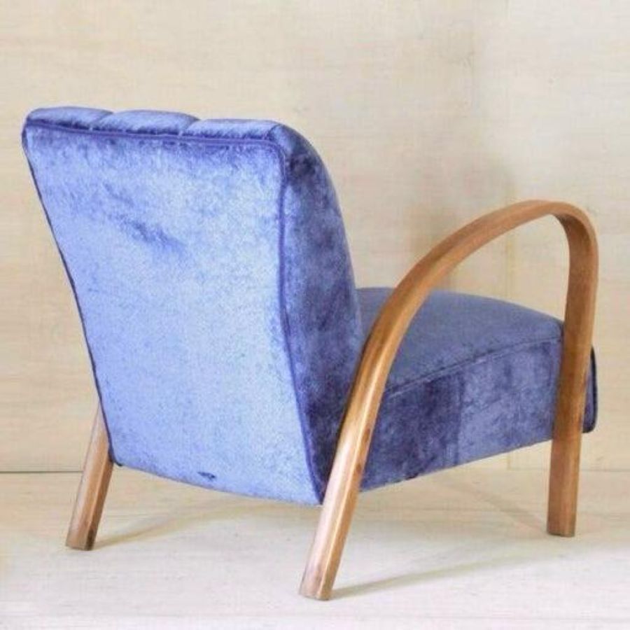 Fauteuil Art déco en velours bleu, hêtre massif, France, 1920 photo for sale