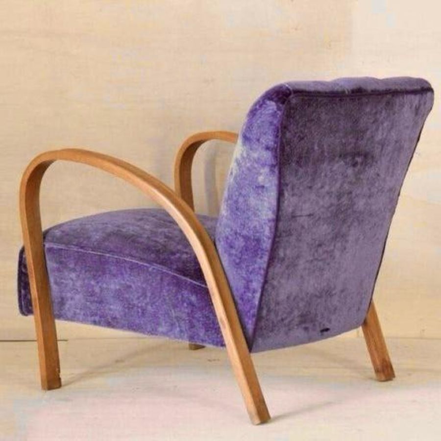 Fauteuil Art déco en velours bleu, hêtre massif, France, 1920 photo Mobilier