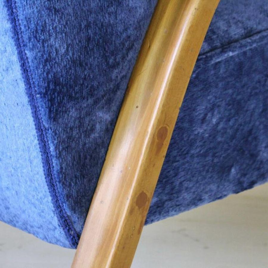 Furniture 1920 Art Deco Blue Velvet Armchair, Solid Beech Wood, France photo