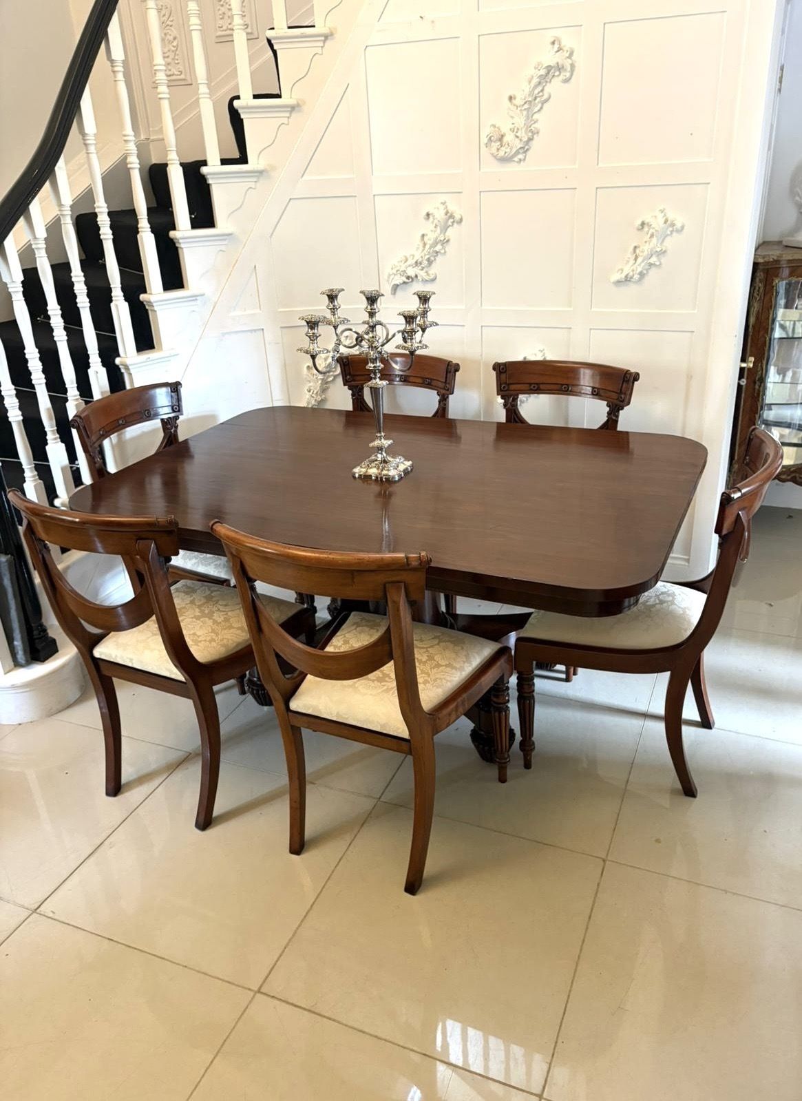 Antique 19th Century English Figured Mahogany Pedestal Tilt Top Dining Table photo furniture
